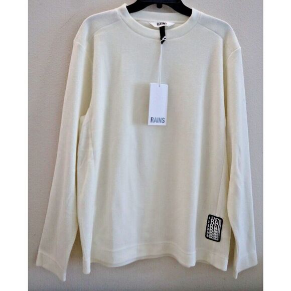 RAINS 18390 Men's Sz S Fossil Off-White L/S Fleece Pullover Sweatshirt - Picture 1 of 8